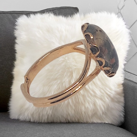 Gold Tone Adjustable Ring with Natural Gemstone - Picture 2 of 6